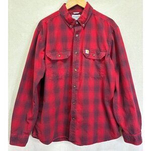 Carhartt Red/Black Plaid Relaxed Fit Shirt Long Sleeve Pockets Buttons Men XL #q